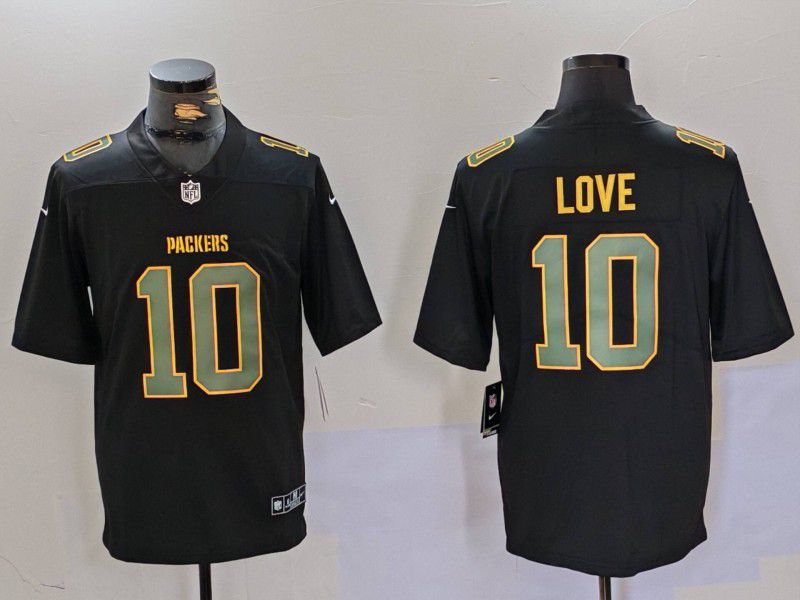Men Green Bay Packers #10 Love Black Fashion 2024 Nike Limited NFL Jersey style 1